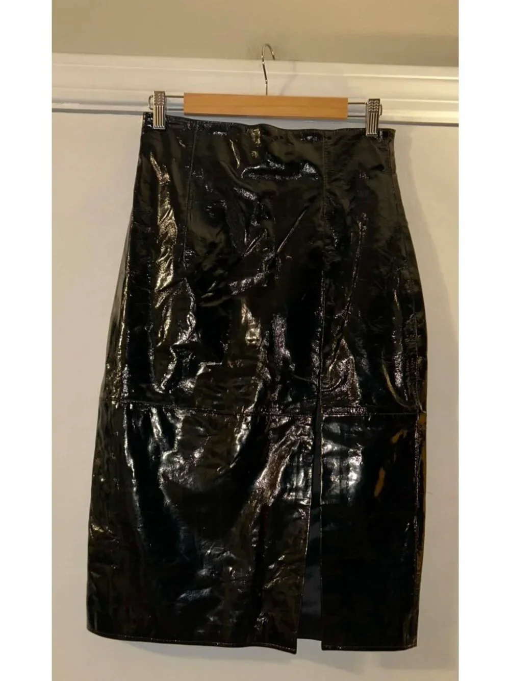 NWT $380 8 By YOOX Patent Leather High Waist Pencil Skirt Black Size 6